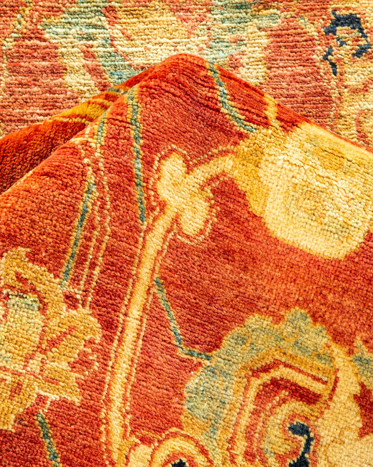 Pakistanais Tapis traditionnel orange Mogul, unique en son genre, fabriqué à la main en vente