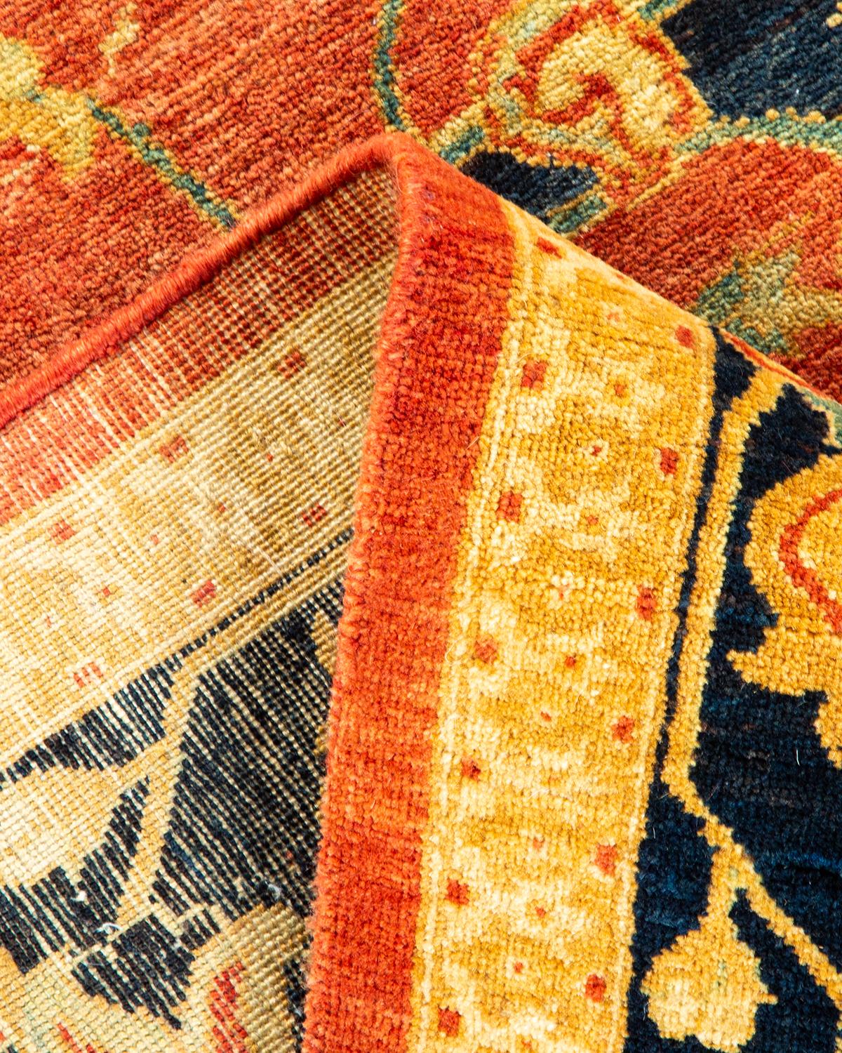 Noué à la main Tapis traditionnel orange Mogul, unique en son genre, fabriqué à la main en vente