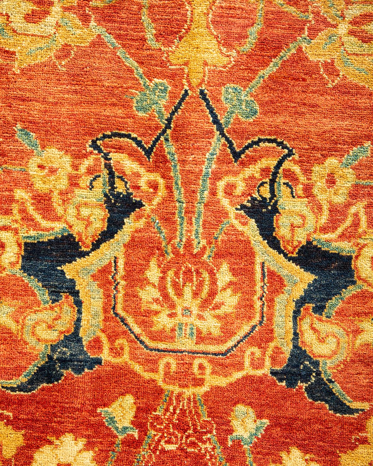 Laine Tapis traditionnel orange Mogul, unique en son genre, fabriqué à la main en vente
