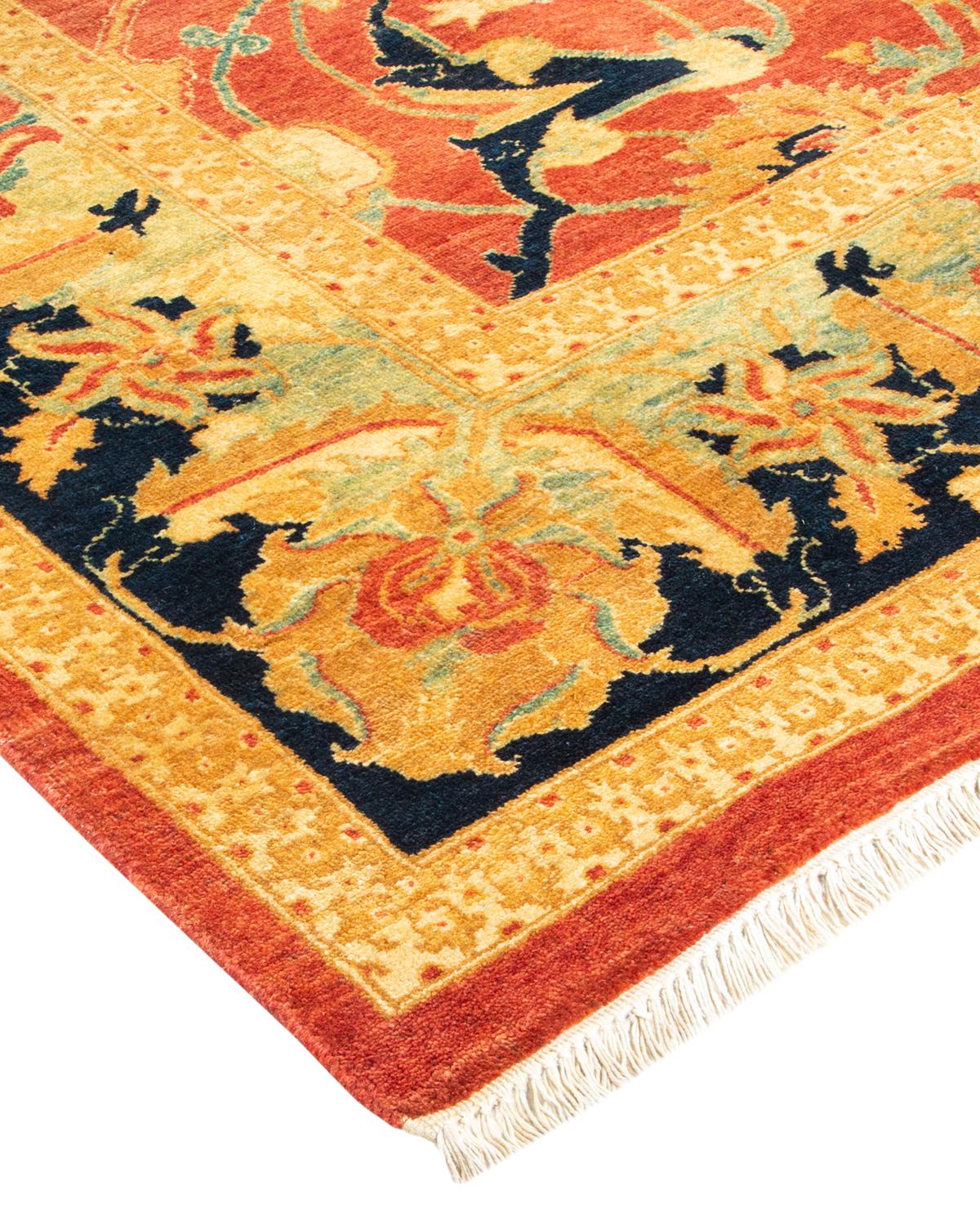Tapis traditionnel orange Mogul, unique en son genre, fabriqué à la main en vente 1