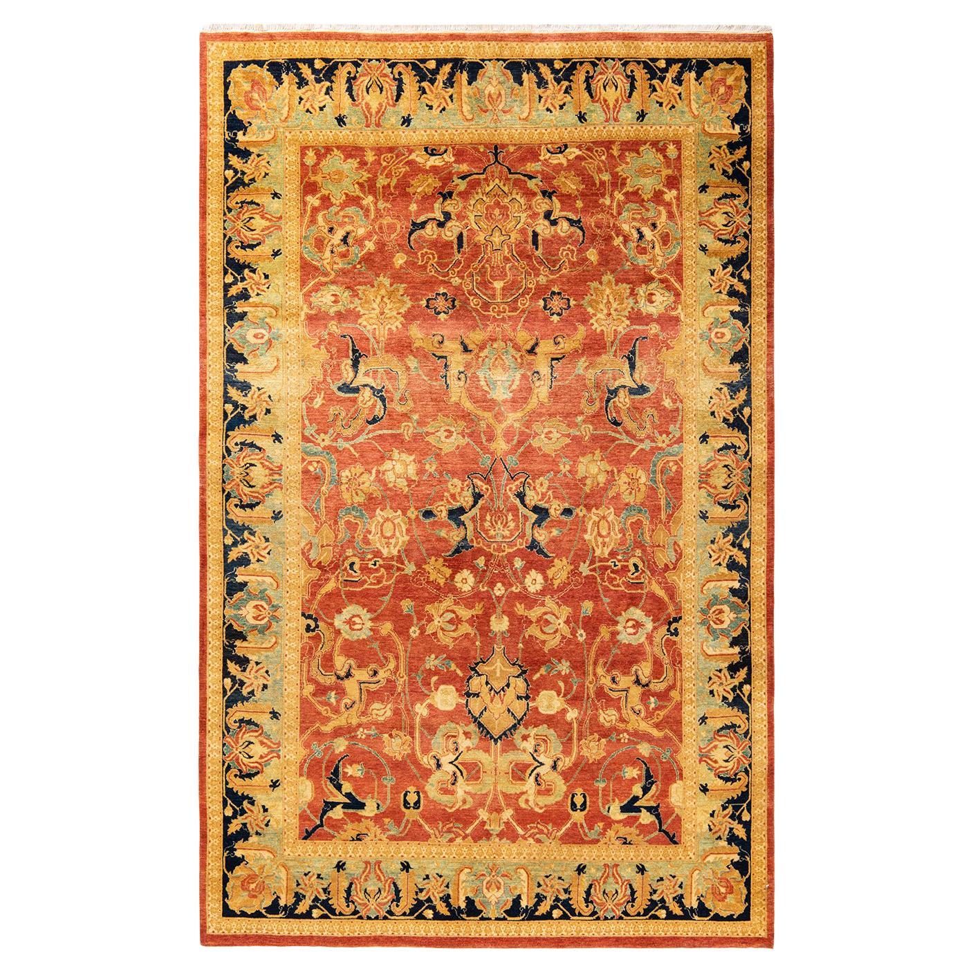 One-of-a-kind Hand Made Traditional Mogul Orange Area Rug