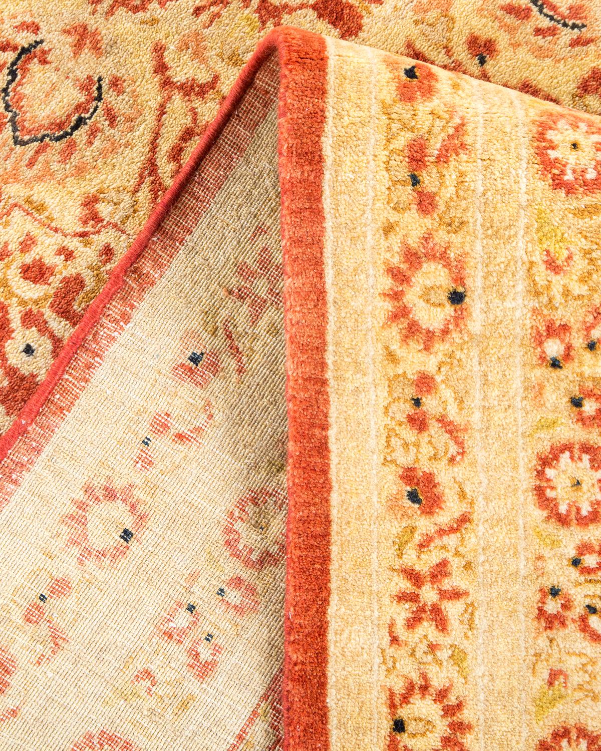 Asian One-Of-A-Kind Hand Made Traditional Mogul Orange Area Rug For Sale
