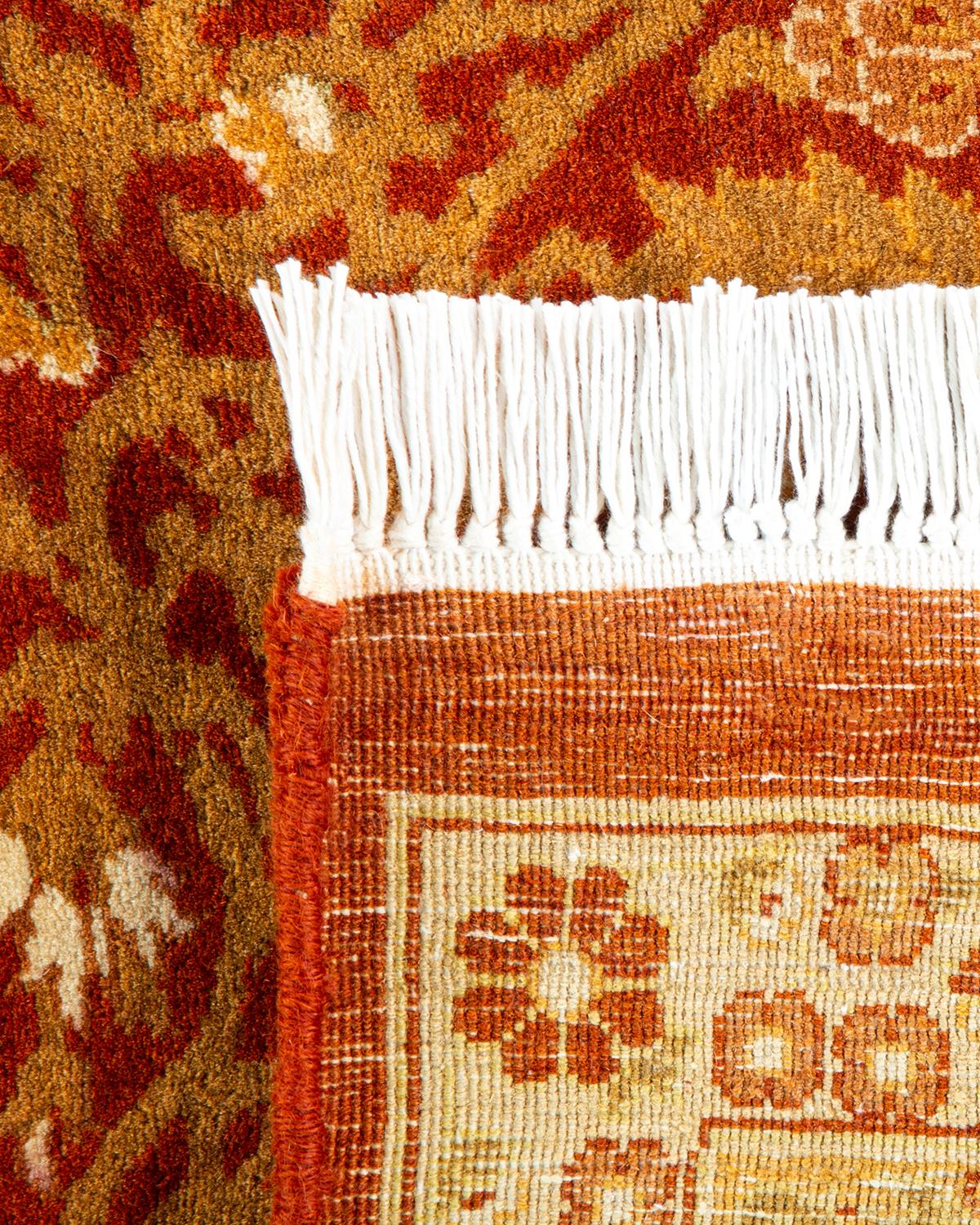 Hand-Knotted One-Of-A-Kind Hand Made Traditional Mogul Orange Area Rug For Sale