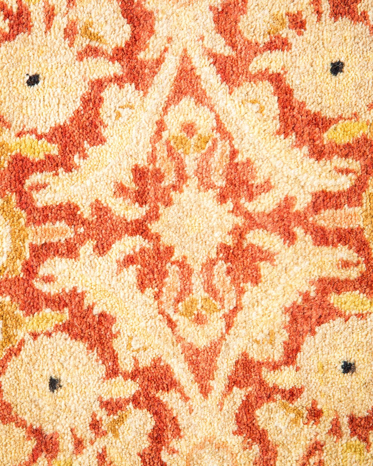 Contemporary One-Of-A-Kind Hand Made Traditional Mogul Orange Area Rug For Sale