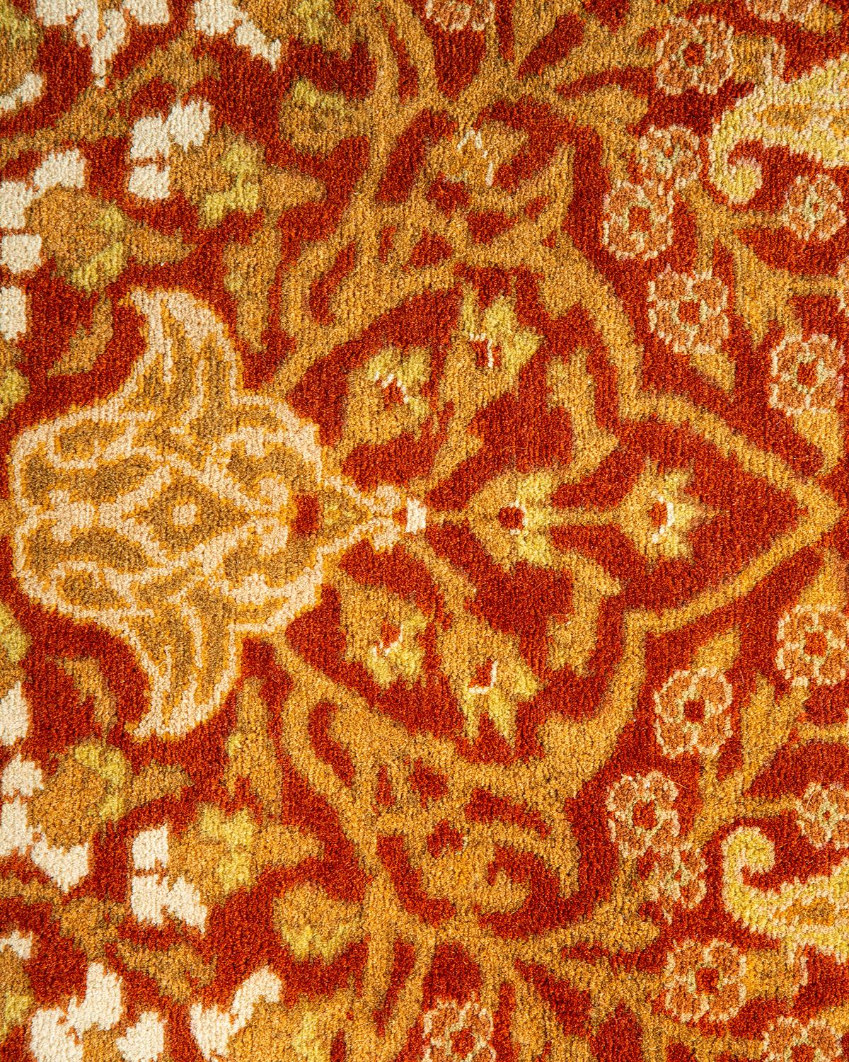 Contemporary One-Of-A-Kind Hand Made Traditional Mogul Orange Area Rug For Sale