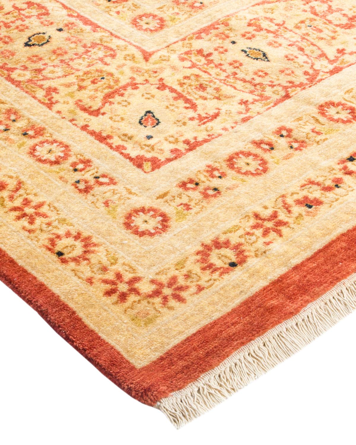 Wool One-Of-A-Kind Hand Made Traditional Mogul Orange Area Rug For Sale