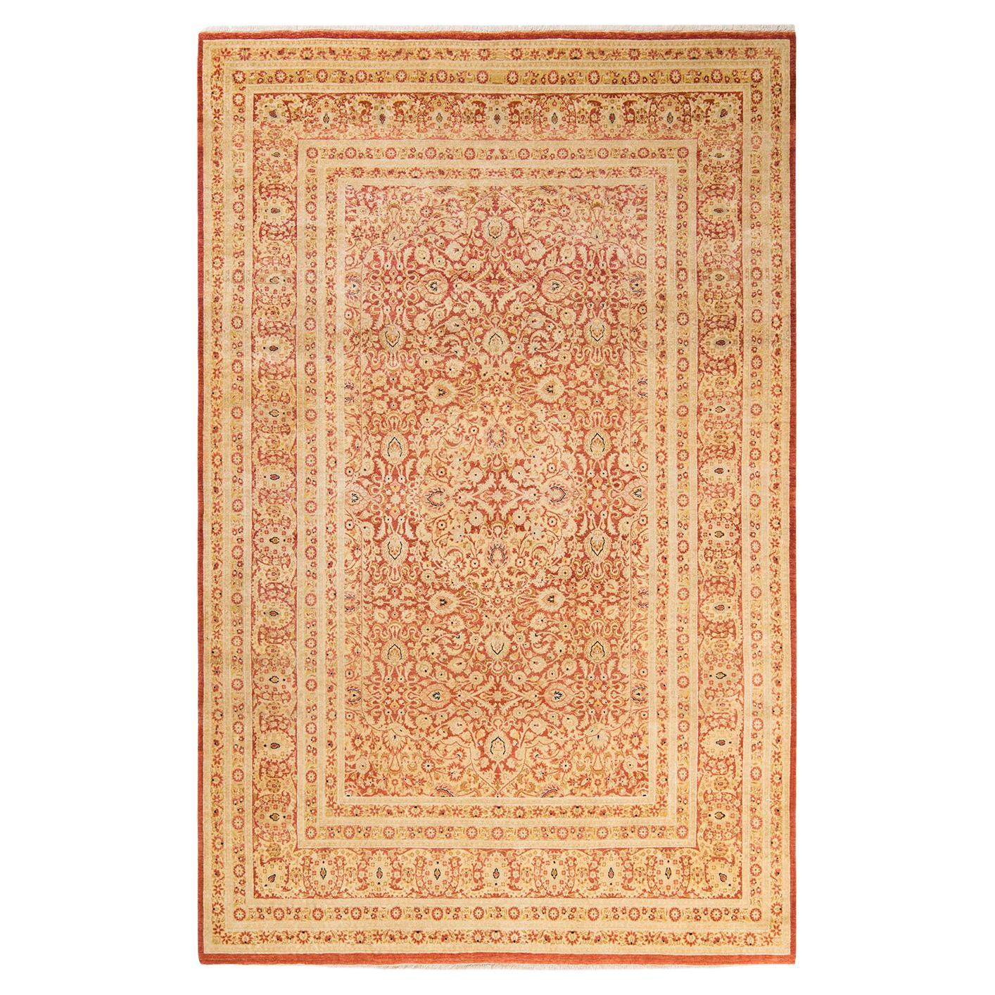 Tapis traditionnel orange Mogul unique en son genre fabriqué à la main
