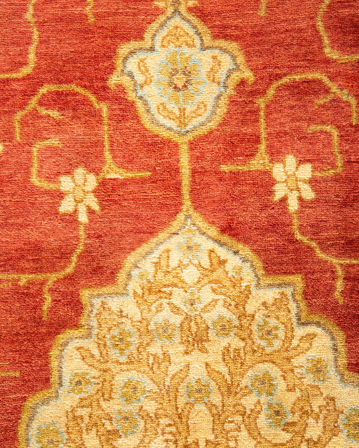 One-of-a-kind Hand Made Traditional Mogul Orange Area Rug In New Condition For Sale In Norwalk, CT