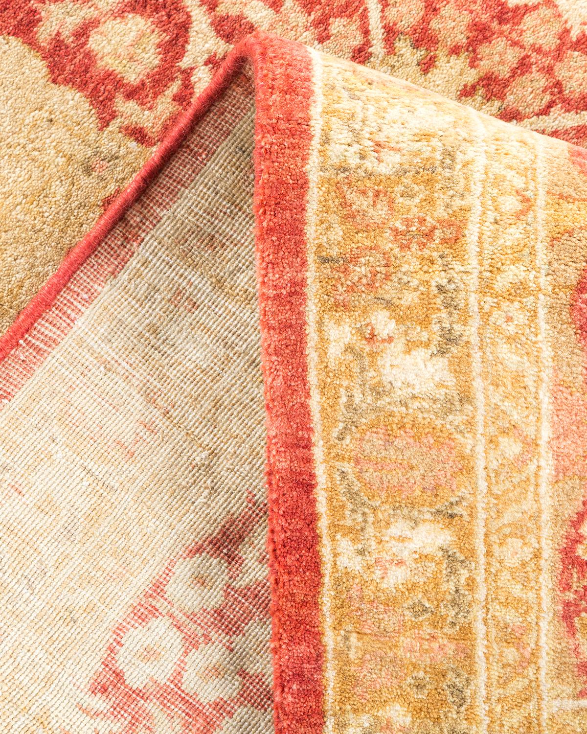 Pakistanais Tapis traditionnel orange Mogul, unique en son genre, fabriqué à la main en vente