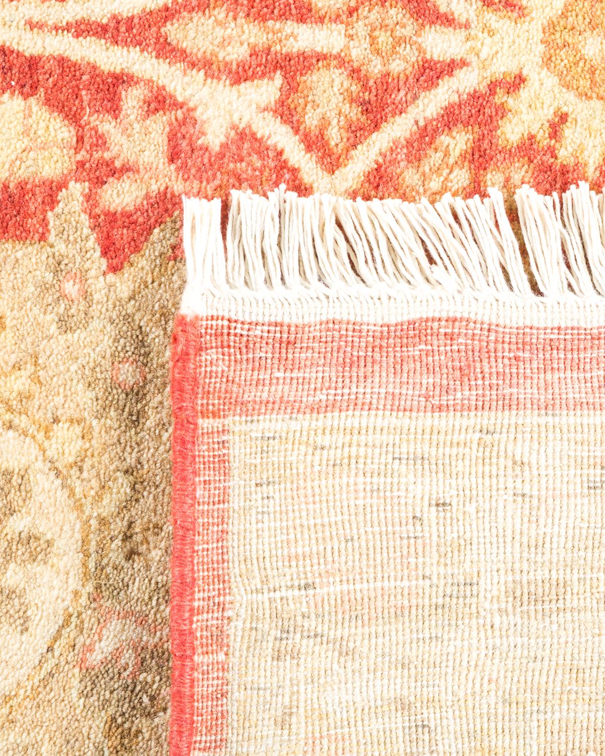 Noué à la main Tapis traditionnel orange Mogul, unique en son genre, fabriqué à la main en vente