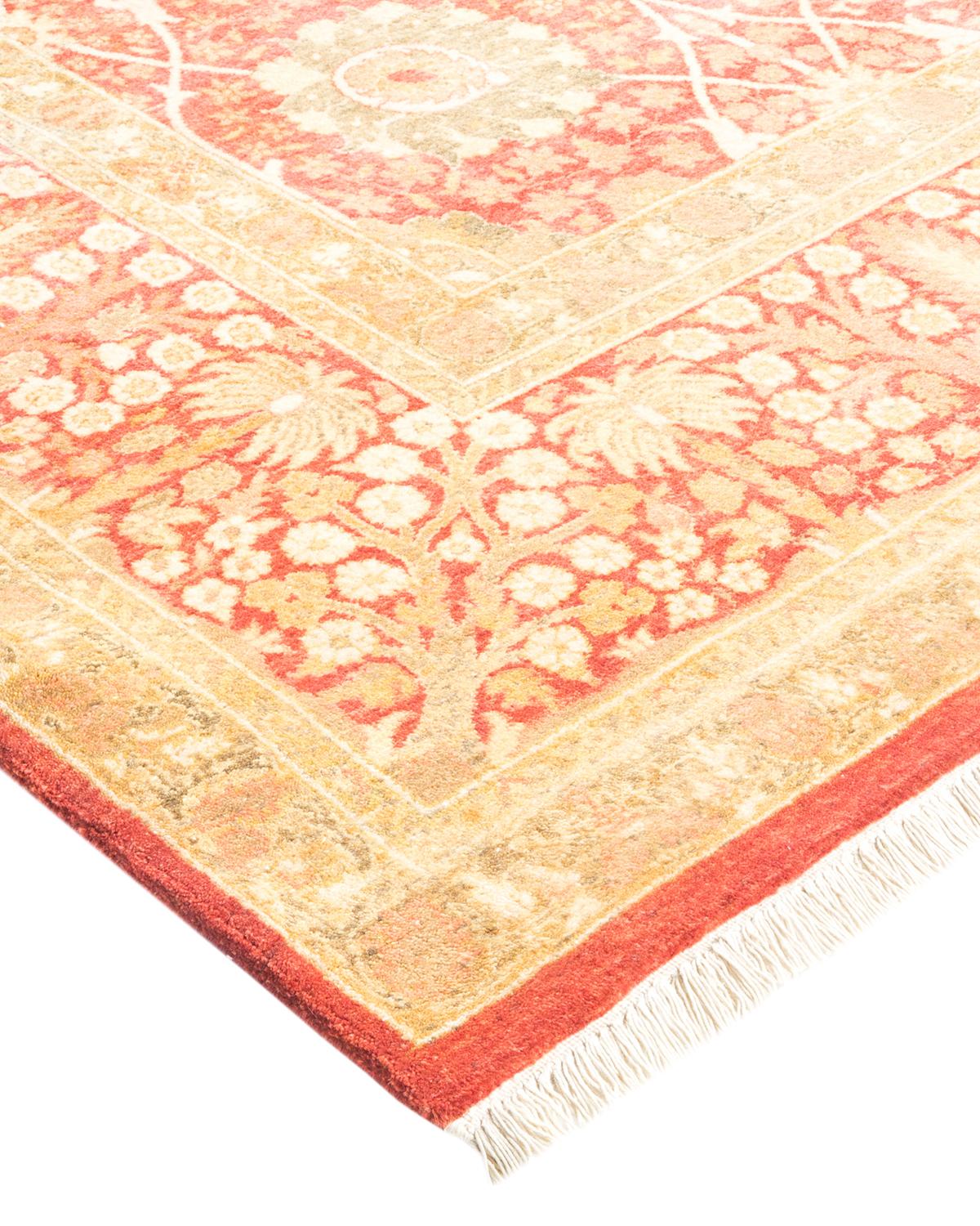 Laine Tapis traditionnel orange Mogul, unique en son genre, fabriqué à la main en vente