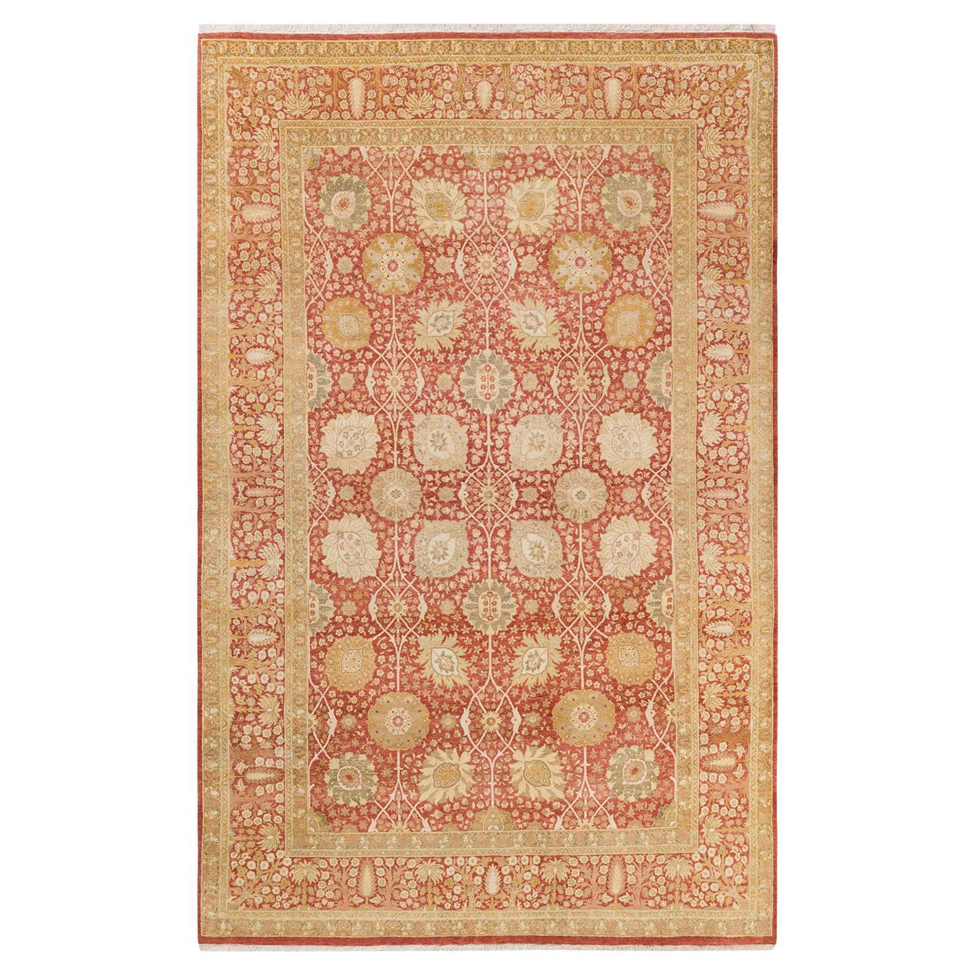 Tapis traditionnel orange Mogul, unique en son genre, fabriqué à la main