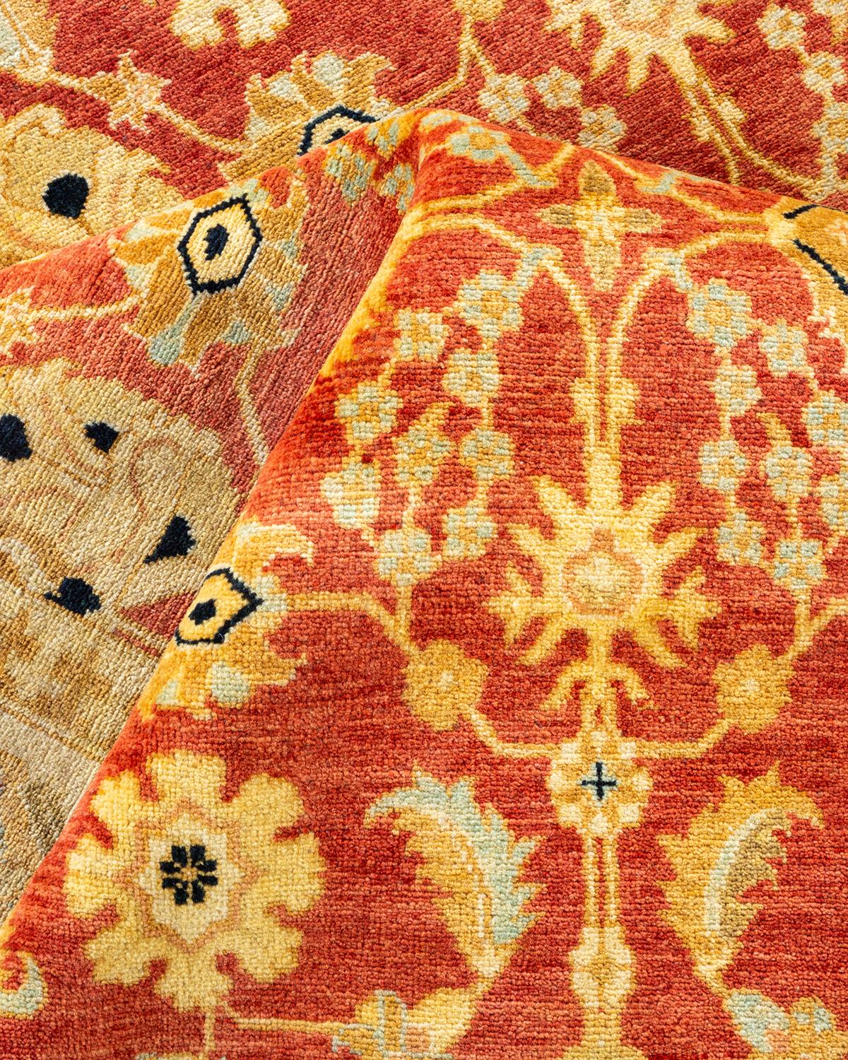 Other One-Of-A-Kind Hand Made Traditional Mogul Orange Area Rug For Sale