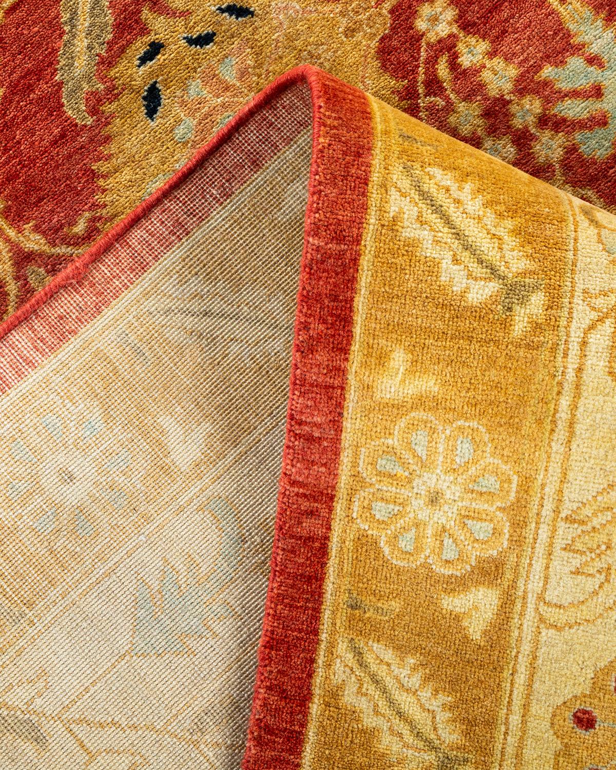 Pakistani One-Of-A-Kind Hand Made Traditional Mogul Orange Area Rug For Sale