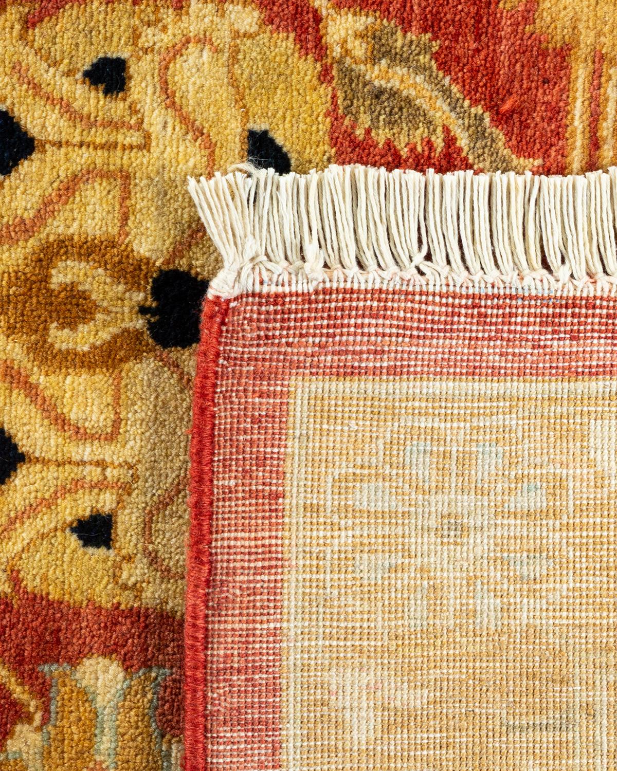 Hand-Knotted One-Of-A-Kind Hand Made Traditional Mogul Orange Area Rug For Sale