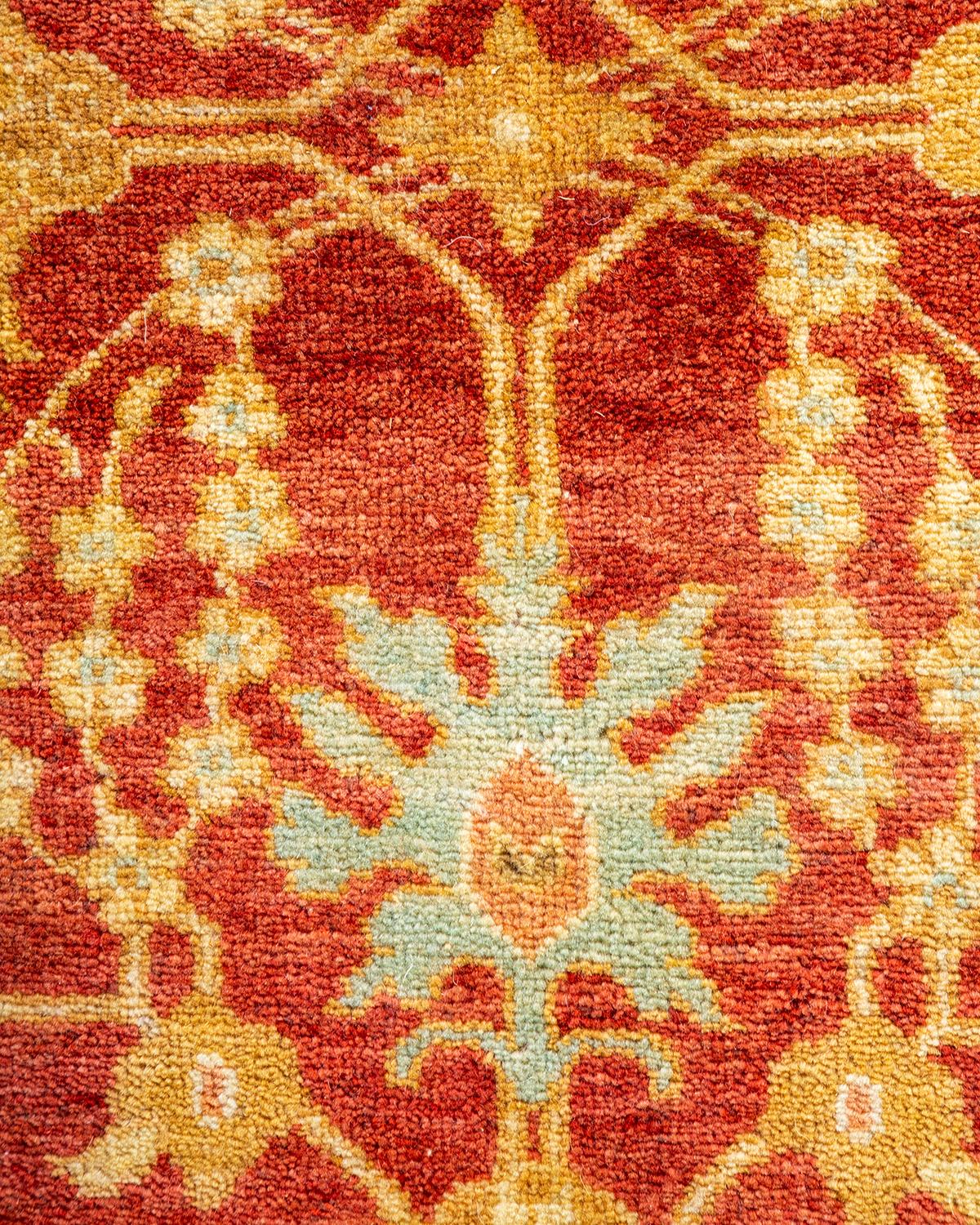Contemporary One-Of-A-Kind Hand Made Traditional Mogul Orange Area Rug For Sale