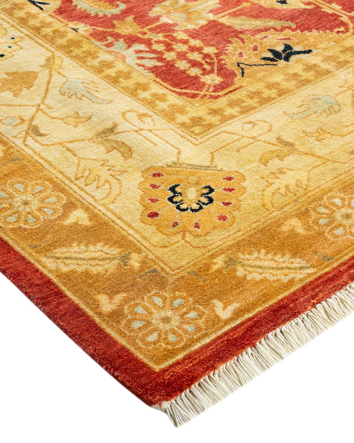 Wool One-Of-A-Kind Hand Made Traditional Mogul Orange Area Rug For Sale