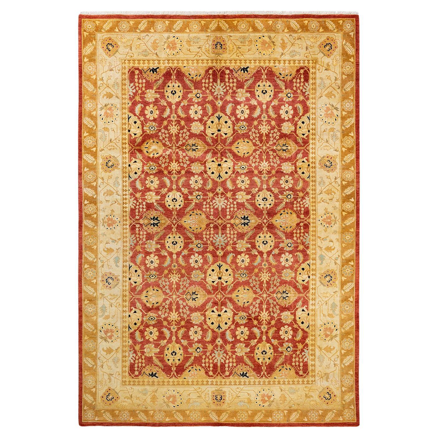 One-Of-A-Kind Hand Made Traditional Mogul Orange Area Rug