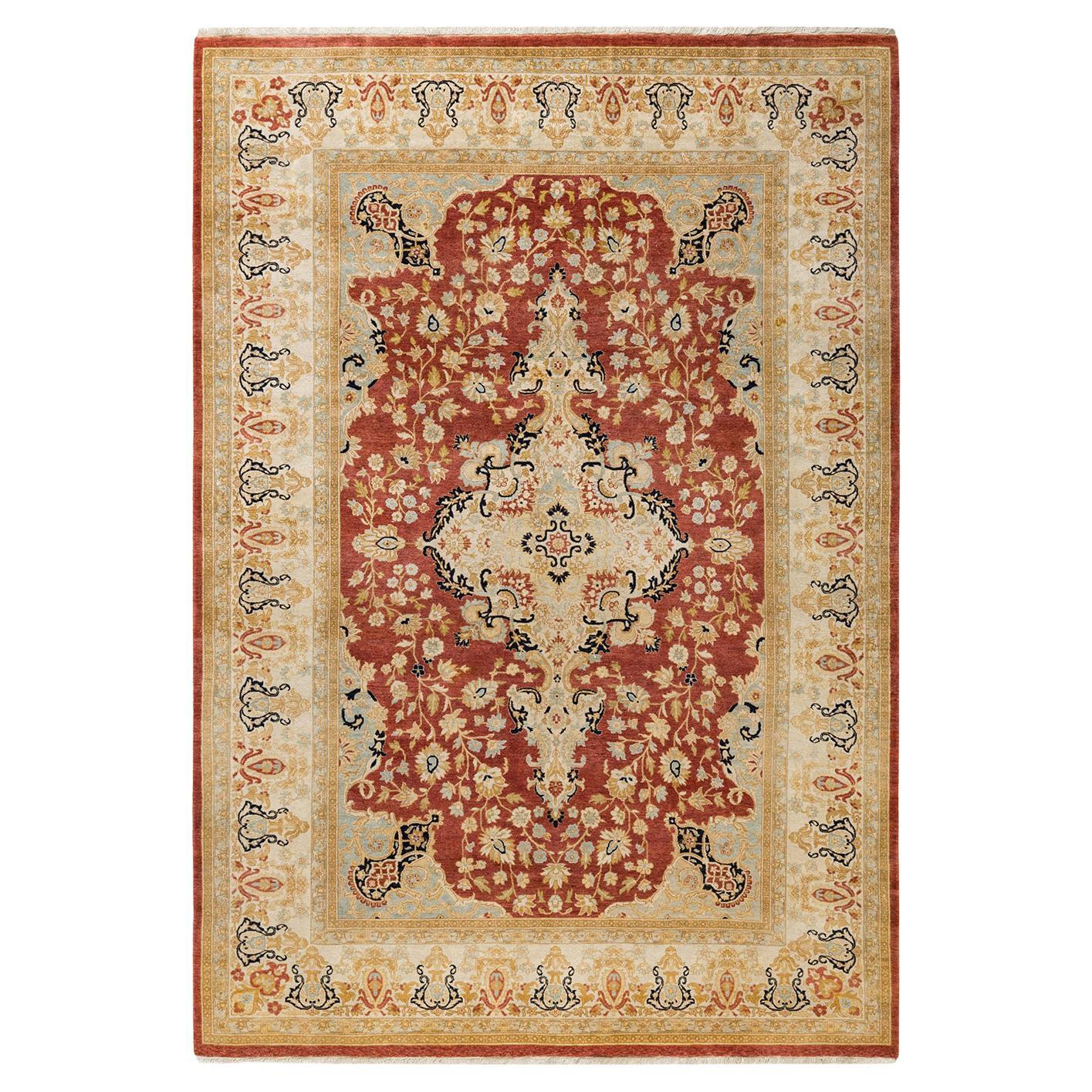One-Of-A-Kind Hand Made Traditional Mogul Orange Area Rug