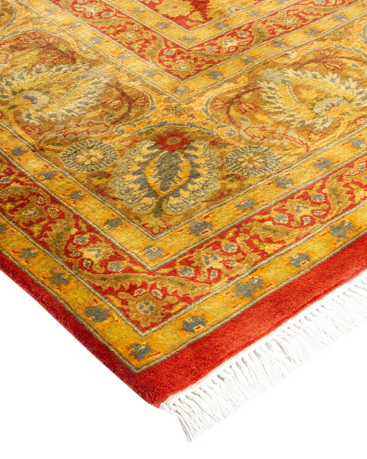 Traditioneller, handgefertigter Mogul Orange Teppich, Unikat (Wolle) im Angebot