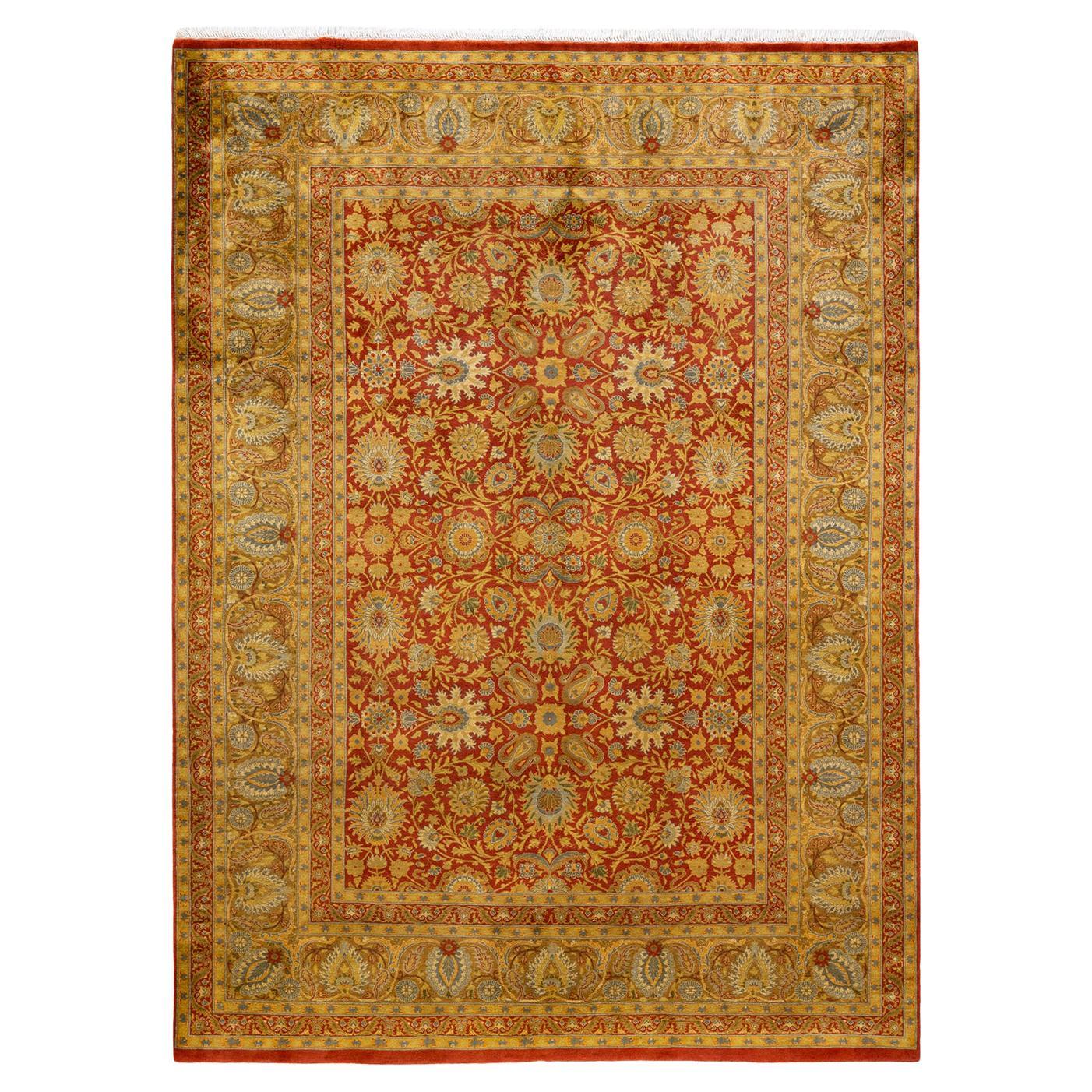 One-of-a-Kind Hand Made Traditional Mogul Orange Area Rug