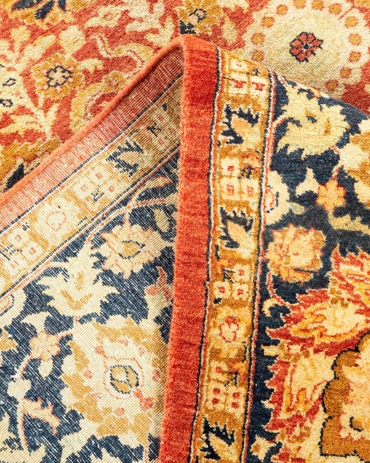 Pakistanais Tapis traditionnel orange Mogul unique en son genre fabriqué à la main en vente