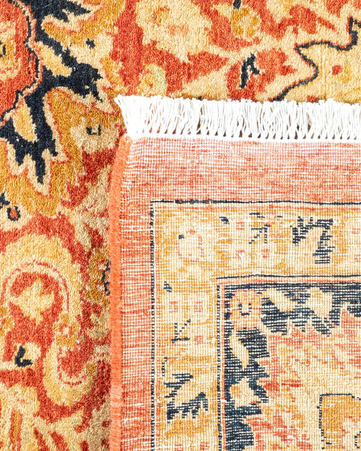 Noué à la main Tapis traditionnel orange Mogul unique en son genre fabriqué à la main en vente