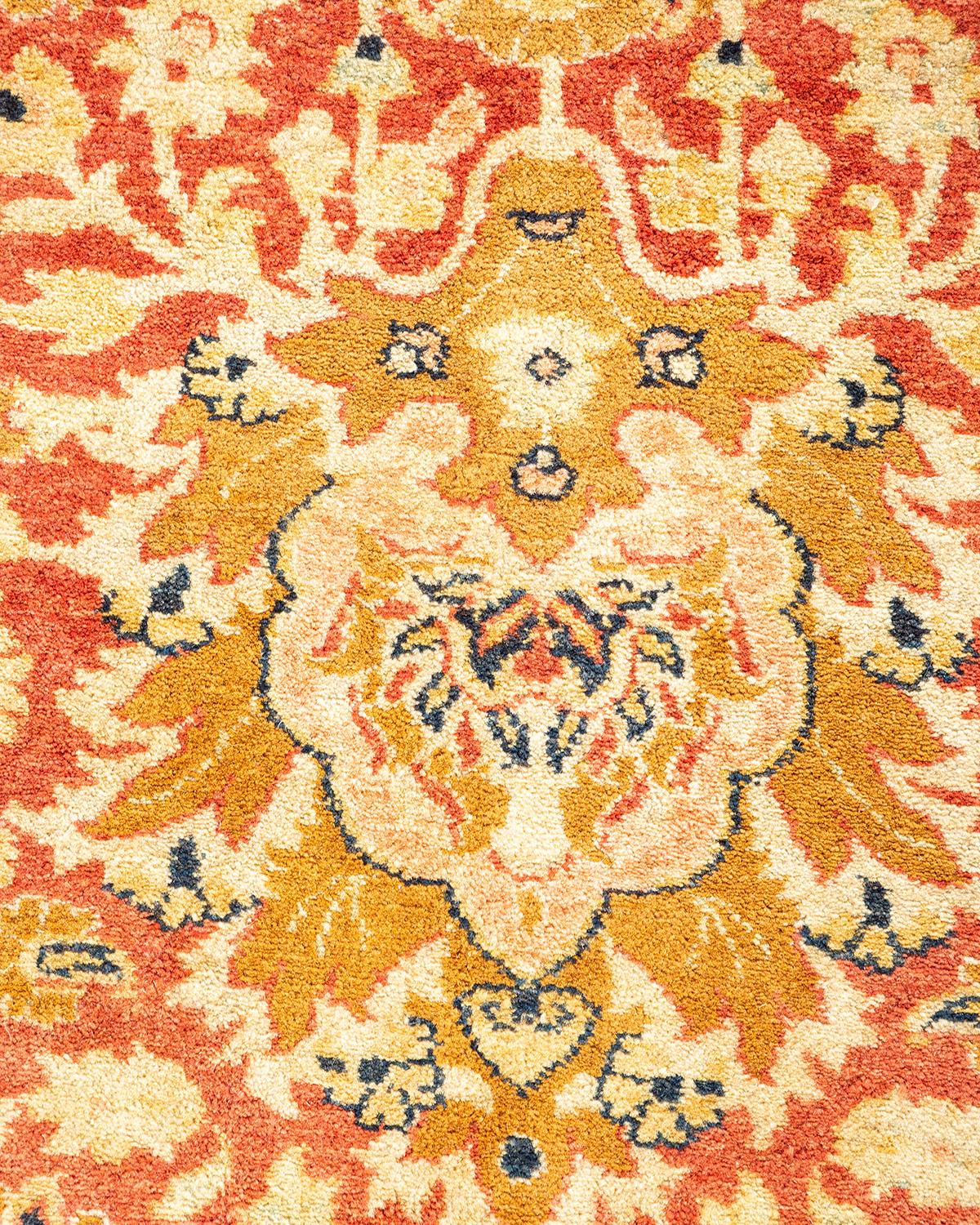 XXIe siècle et contemporain Tapis traditionnel orange Mogul unique en son genre fabriqué à la main en vente
