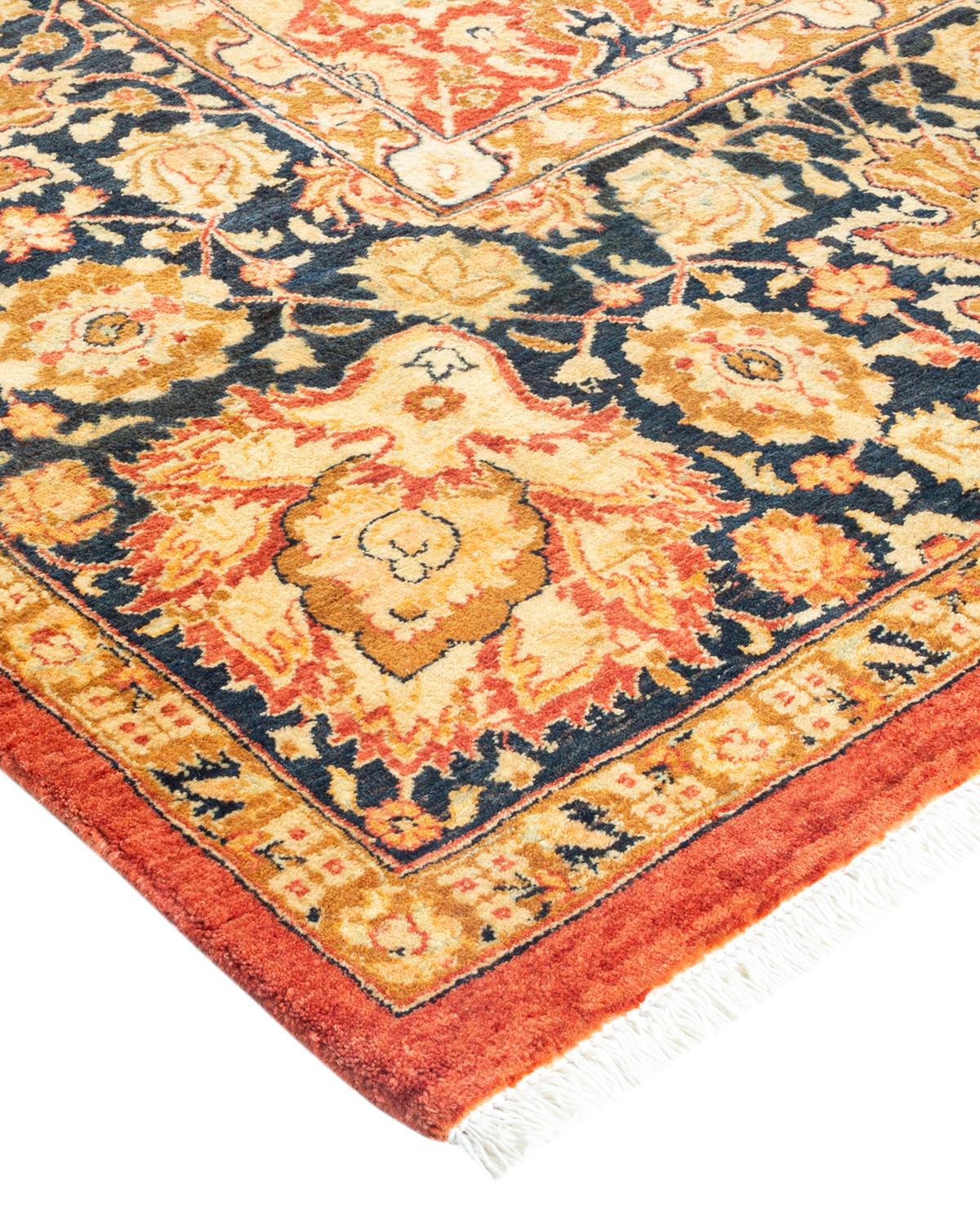 Laine Tapis traditionnel orange Mogul unique en son genre fabriqué à la main en vente