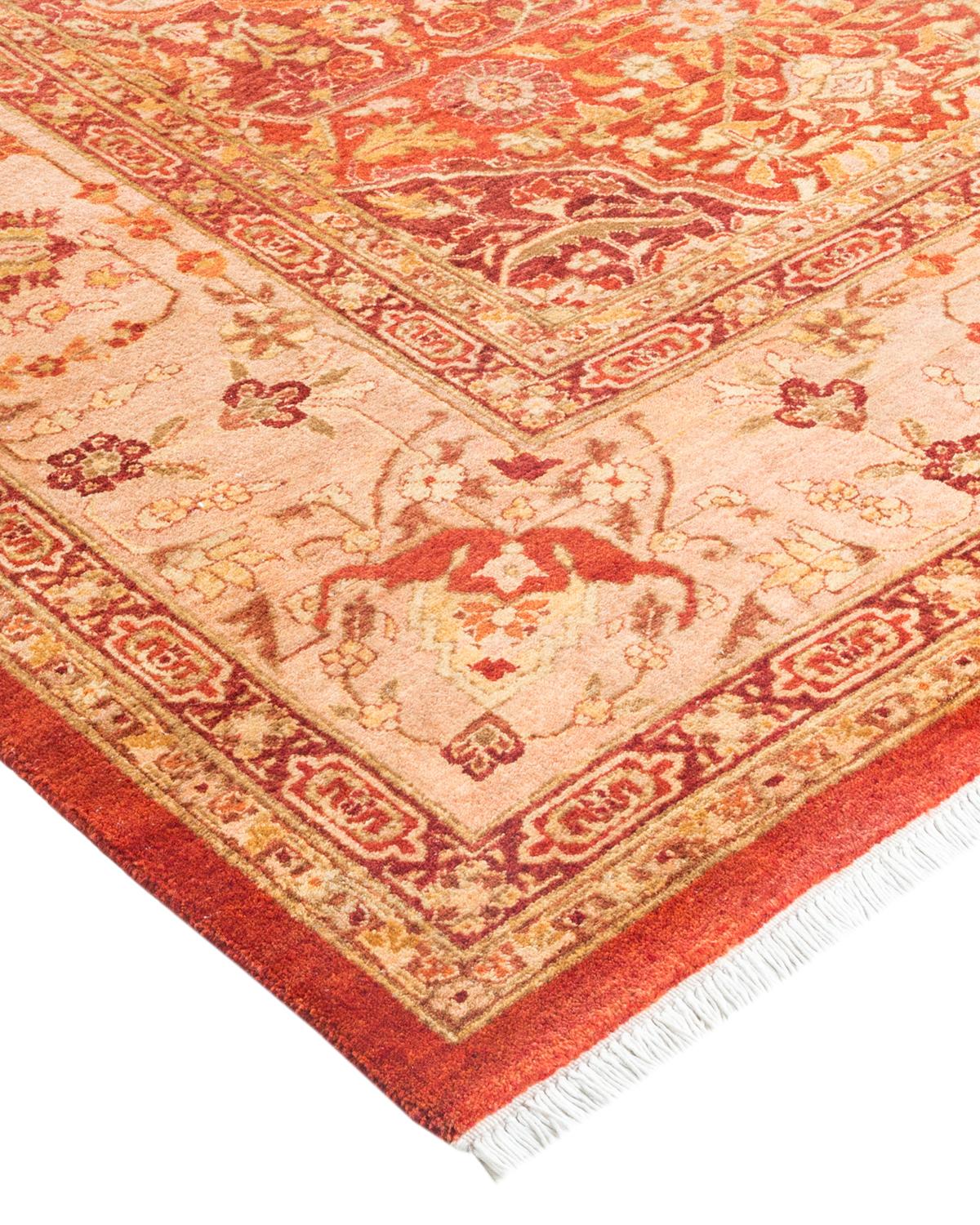 Wool One-of-a-Kind Hand Made Traditional Mogul Orange Area Rug For Sale
