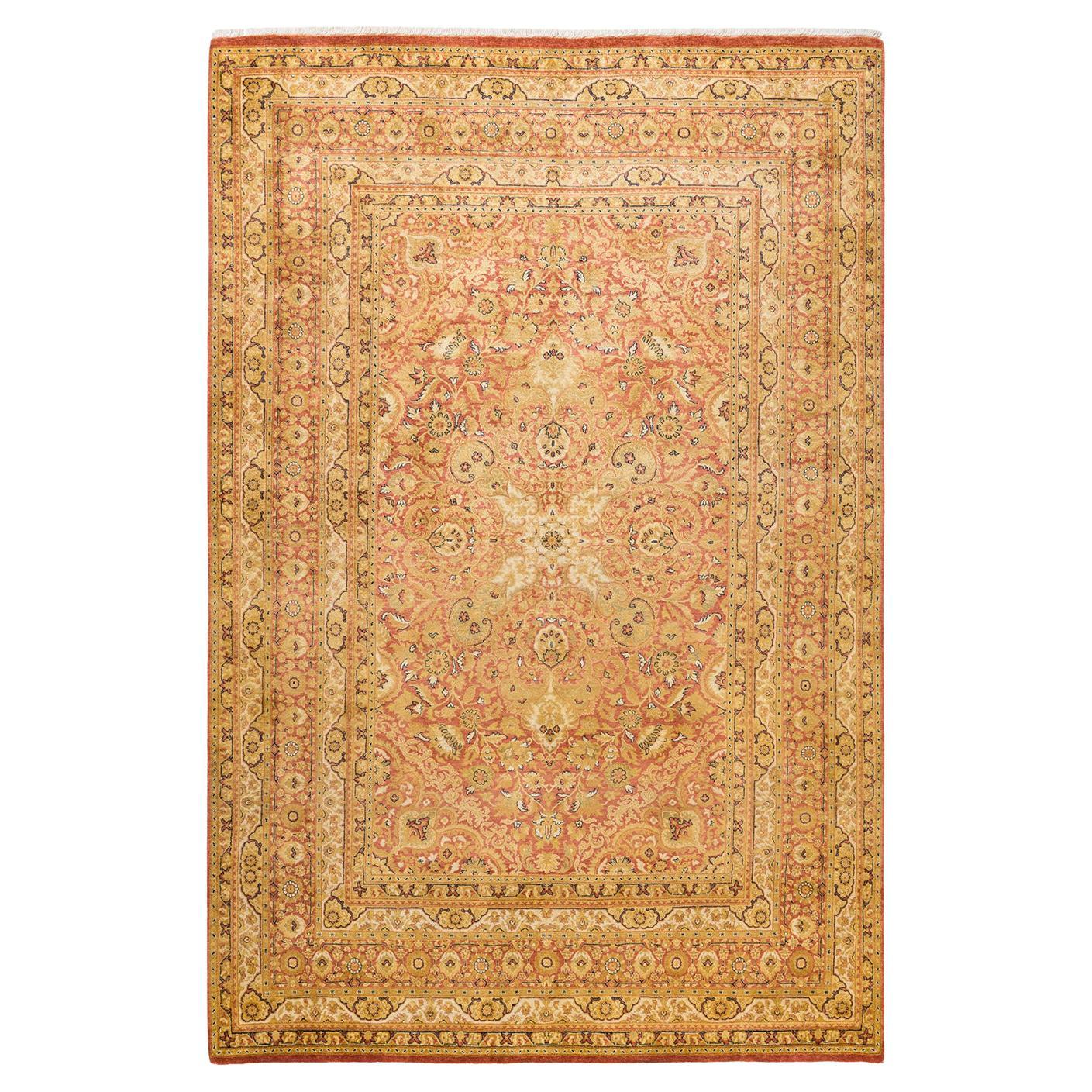 One-Of-A-Kind Hand Made Traditional Mogul Orange Area Rug