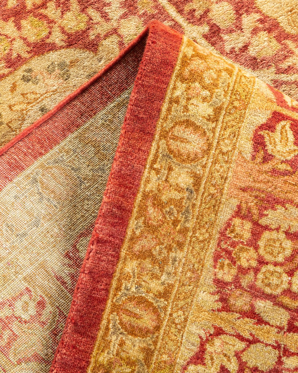 Pakistanais Tapis traditionnel orange Mogul unique en son genre fabriqué à la main en vente