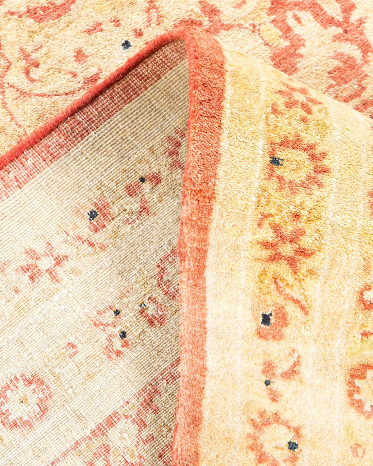 Pakistani One-of-a-Kind Hand Made Traditional Mogul Orange Area Rug For Sale
