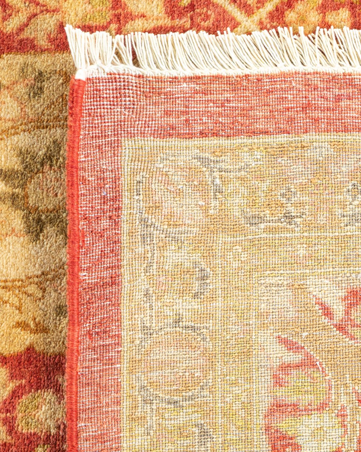 Noué à la main Tapis traditionnel orange Mogul unique en son genre fabriqué à la main en vente