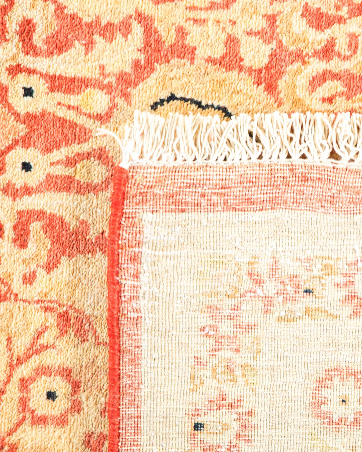 Hand-Knotted One-of-a-Kind Hand Made Traditional Mogul Orange Area Rug For Sale