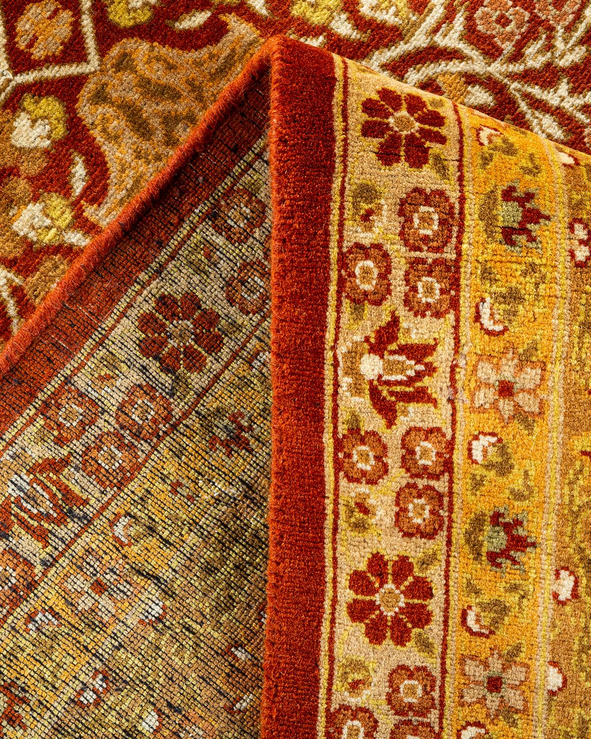 Hand-Knotted One-Of-A-Kind Hand Made Traditional Mogul Orange Area Rug For Sale