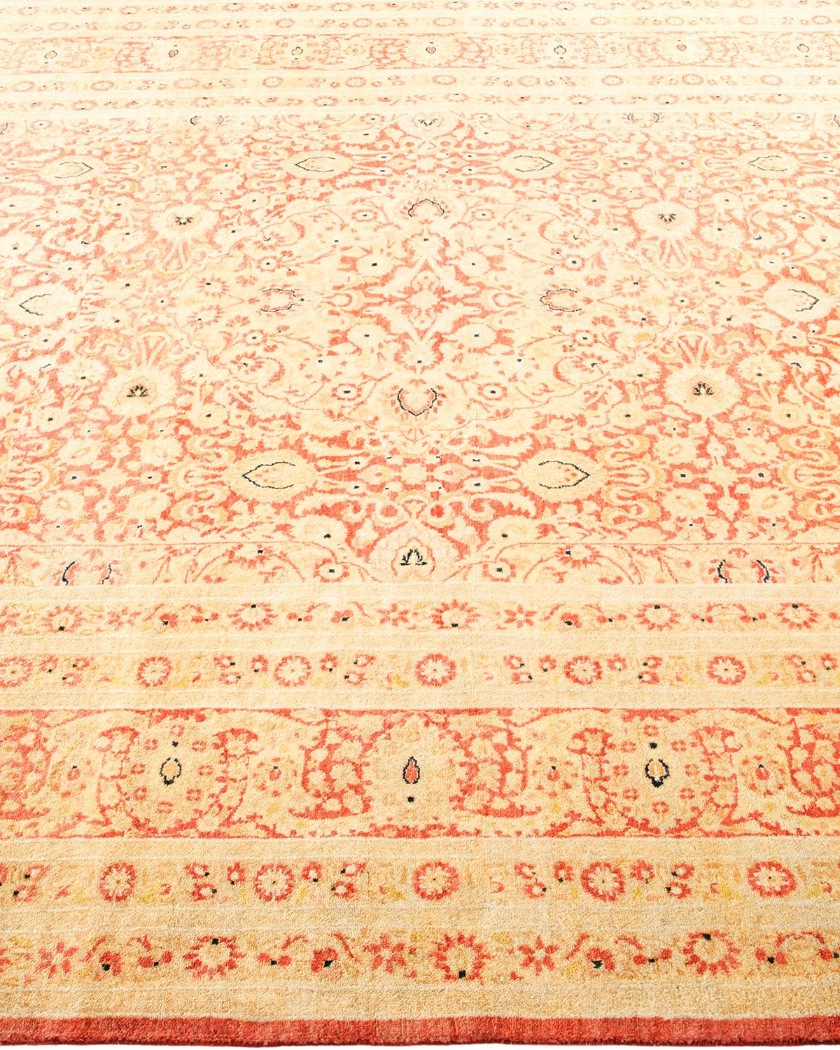 One-of-a-Kind Hand Made Traditional Mogul Orange Area Rug In New Condition For Sale In Norwalk, CT