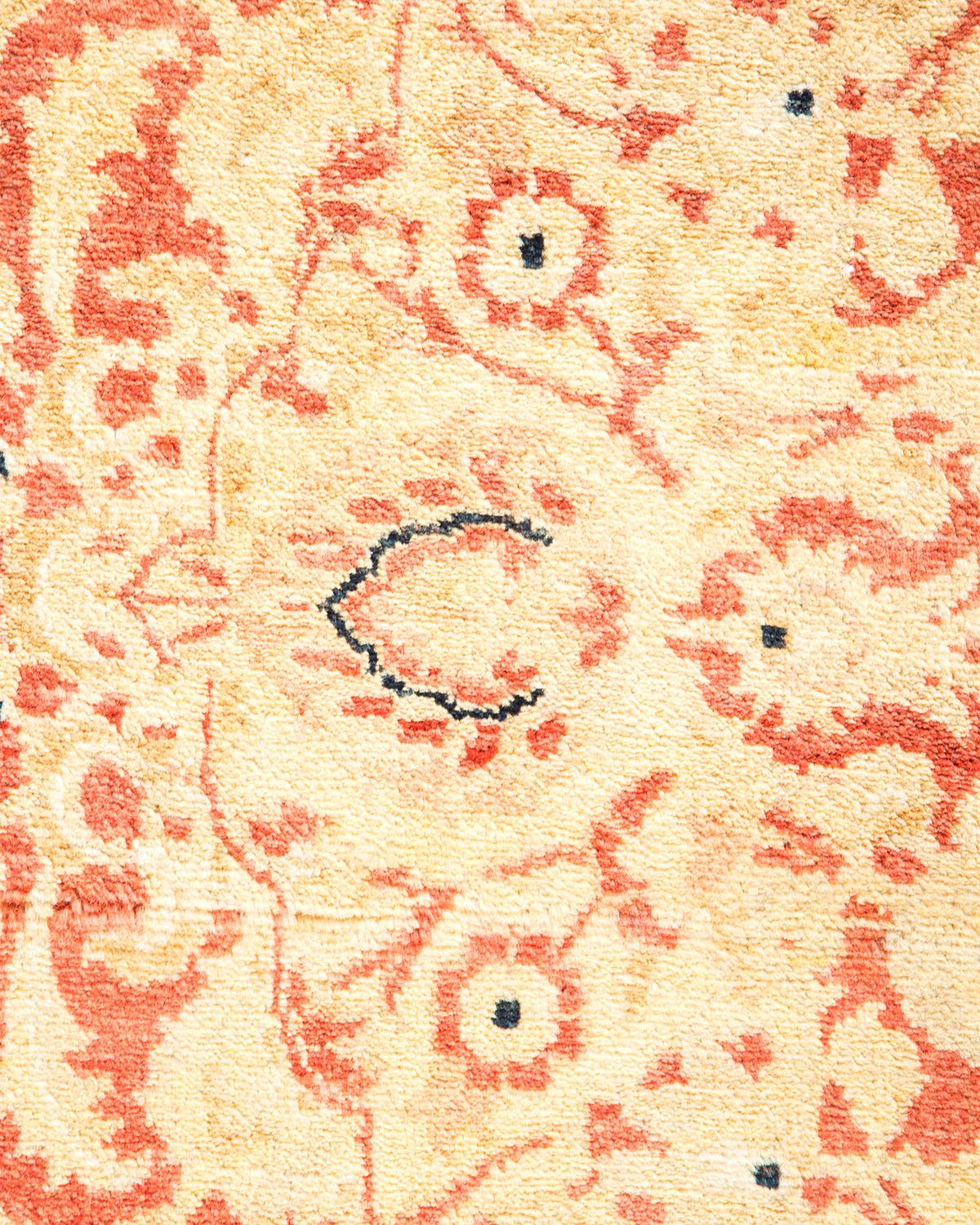 Contemporary One-of-a-Kind Hand Made Traditional Mogul Orange Area Rug For Sale