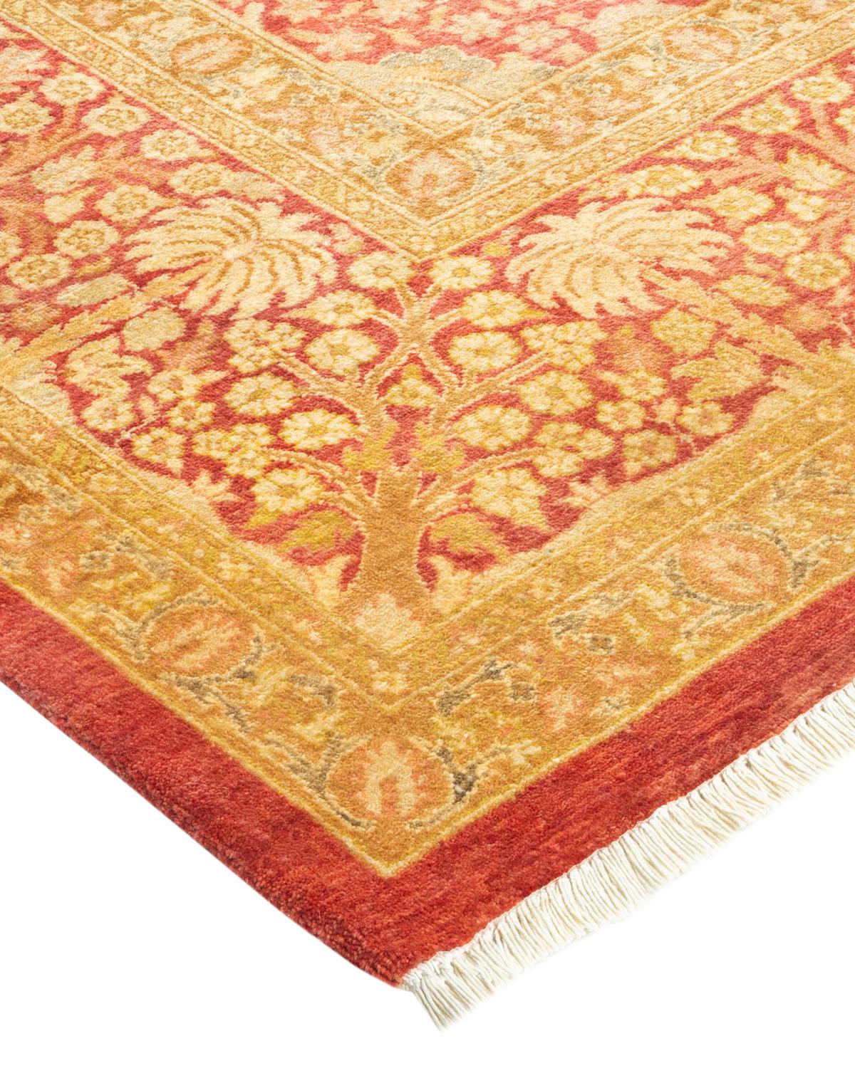 Laine Tapis traditionnel orange Mogul unique en son genre fabriqué à la main en vente