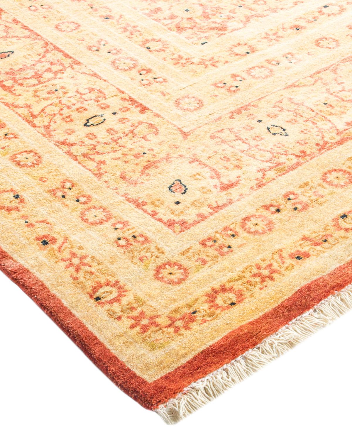 Wool One-of-a-Kind Hand Made Traditional Mogul Orange Area Rug For Sale