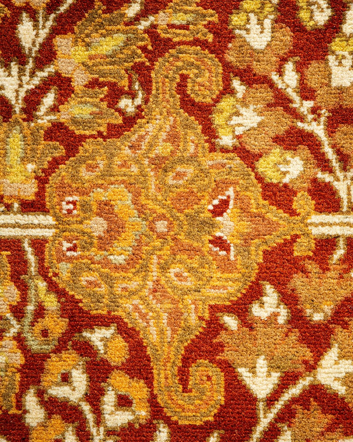 Wool One-Of-A-Kind Hand Made Traditional Mogul Orange Area Rug For Sale