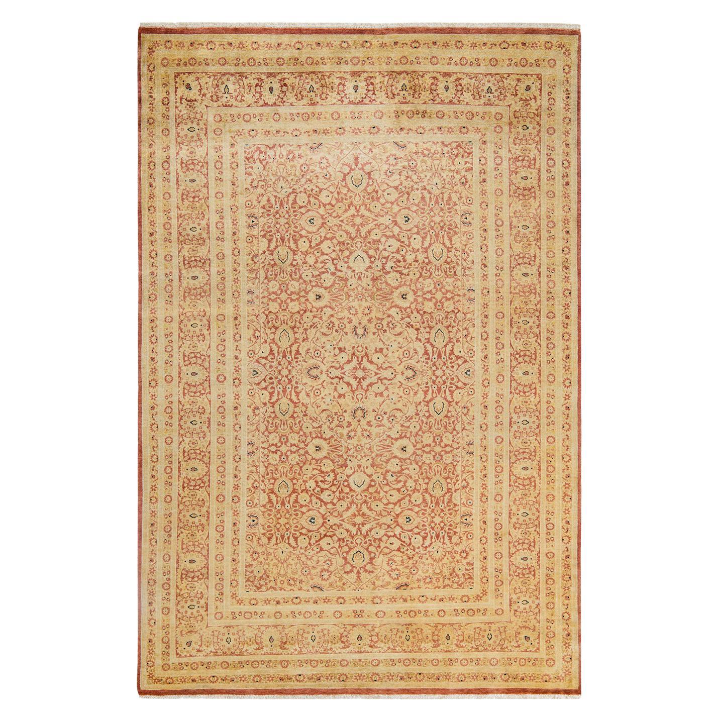 One-of-a-Kind Hand Made Traditional Mogul Orange Area Rug