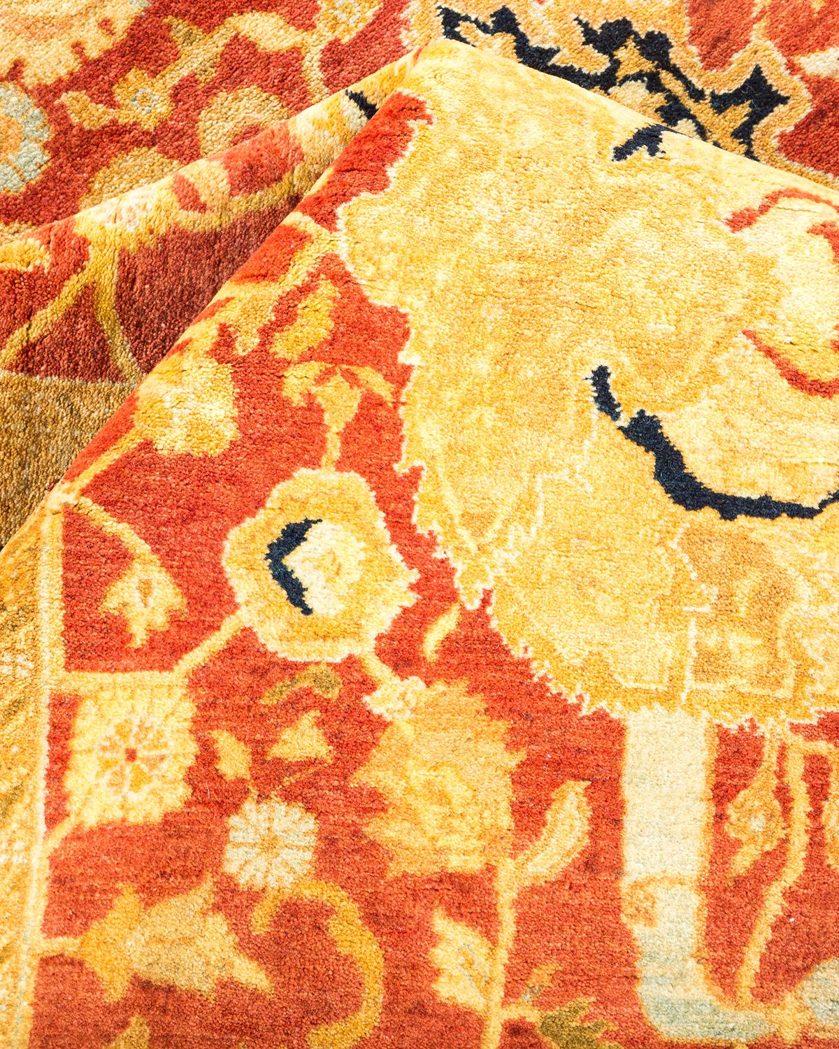 Other One-Of-A-Kind Hand Made Traditional Mogul Orange Area Rug For Sale