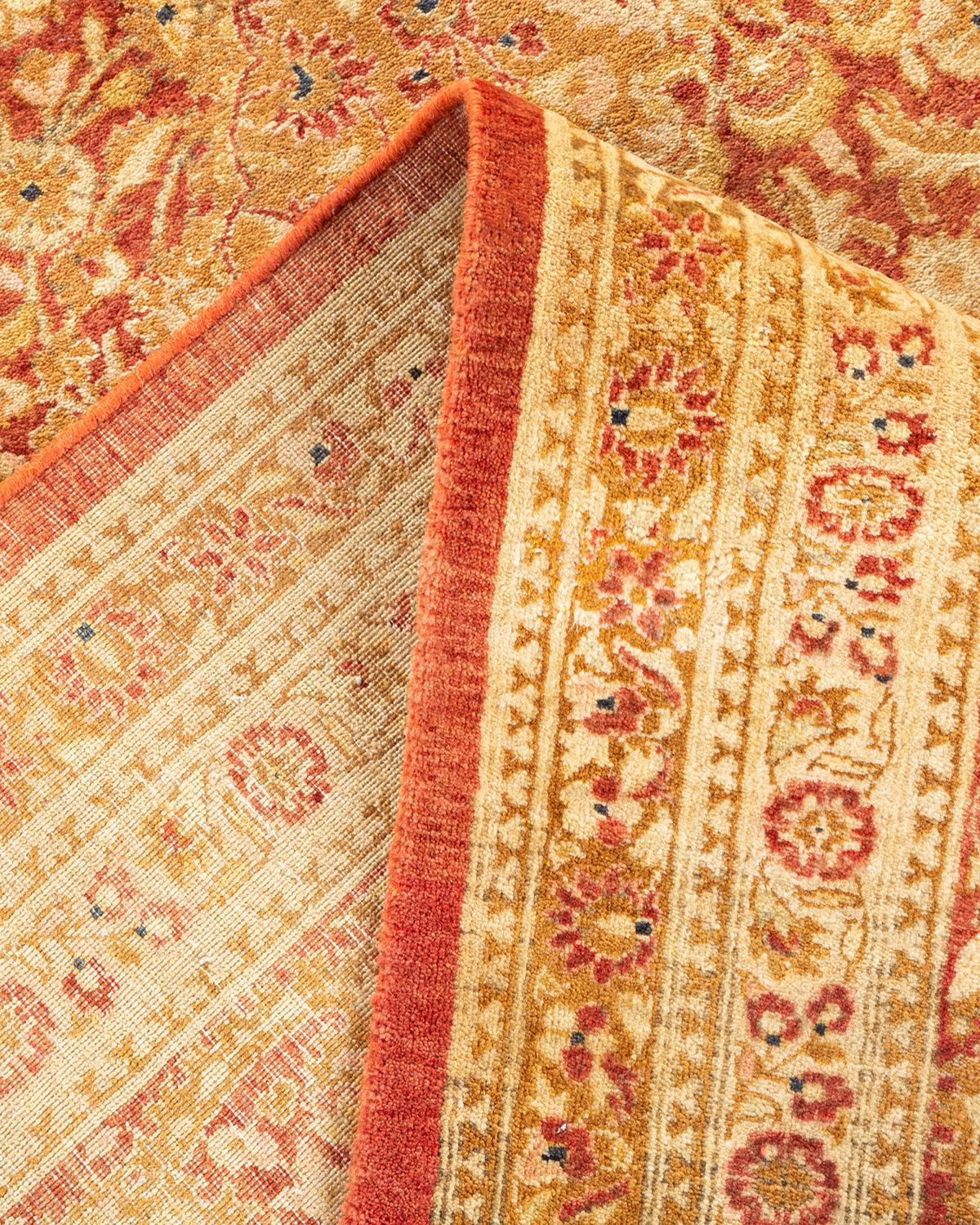 Pakistanais Tapis traditionnel orange Mogul unique fait à la main, unique en son genre en vente