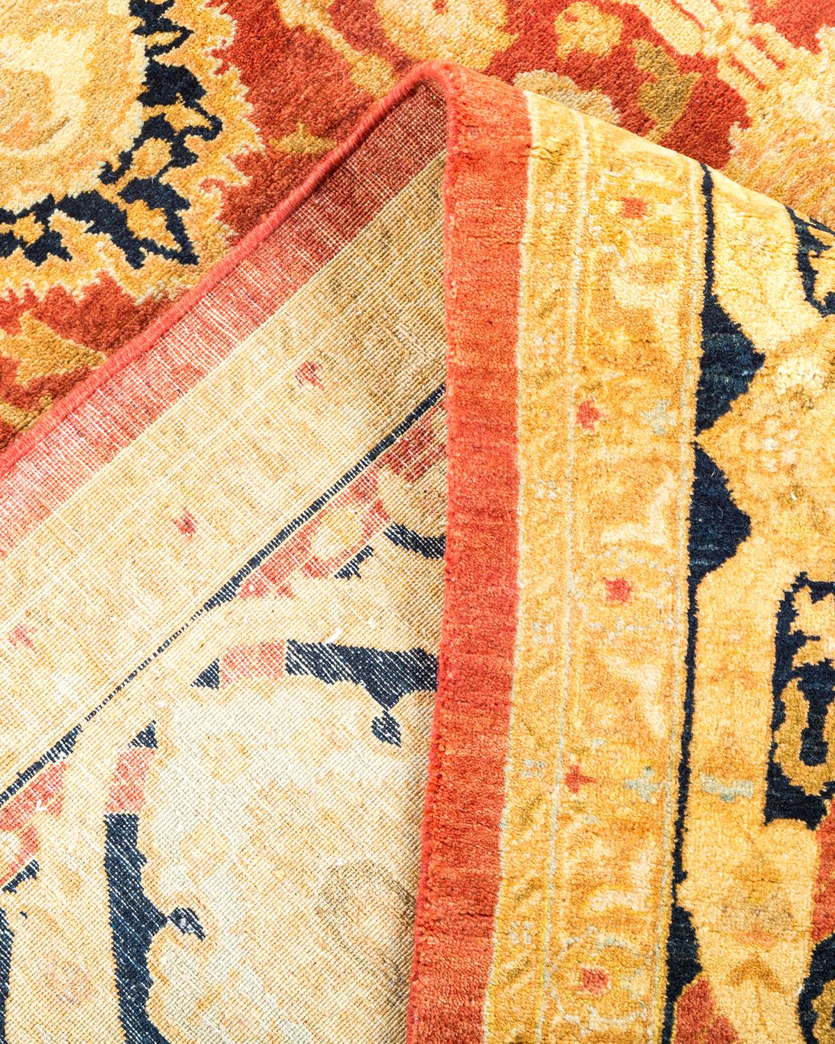 Pakistani One-Of-A-Kind Hand Made Traditional Mogul Orange Area Rug For Sale