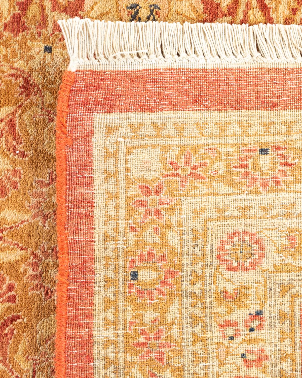 Noué à la main Tapis traditionnel orange Mogul unique fait à la main, unique en son genre en vente