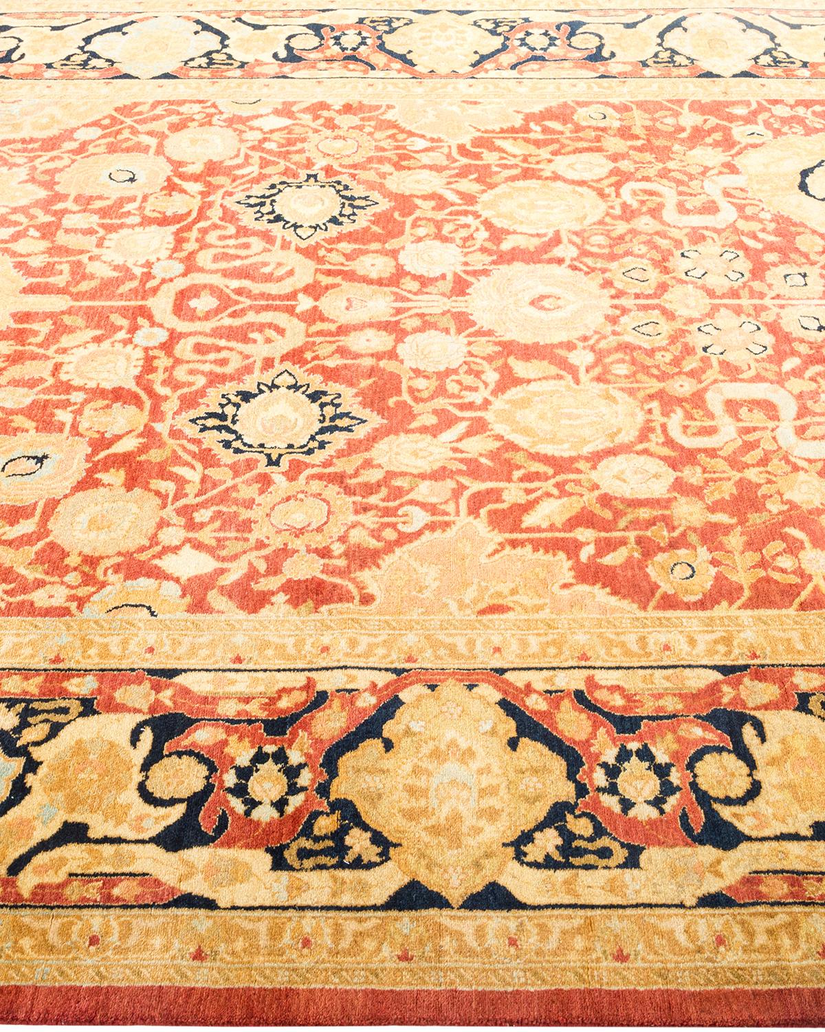 One-Of-A-Kind Hand Made Traditional Mogul Orange Area Rug In New Condition For Sale In Norwalk, CT