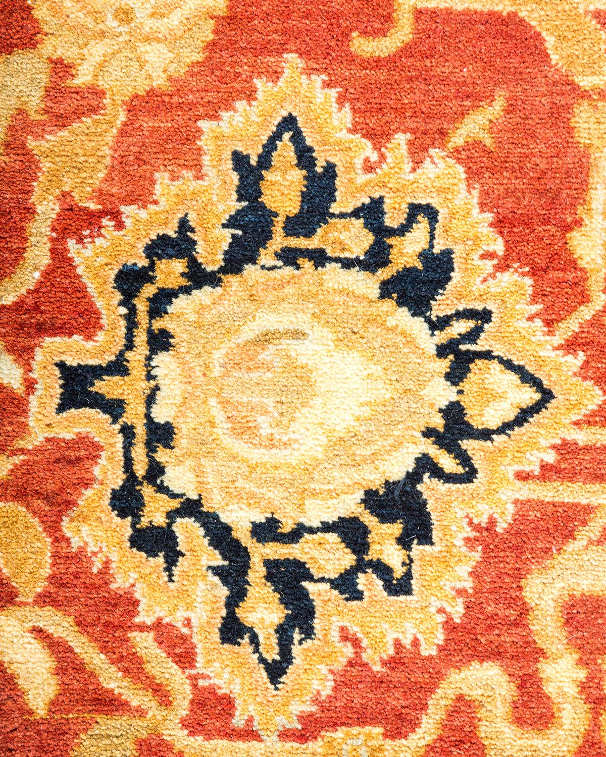 Contemporary One-Of-A-Kind Hand Made Traditional Mogul Orange Area Rug For Sale