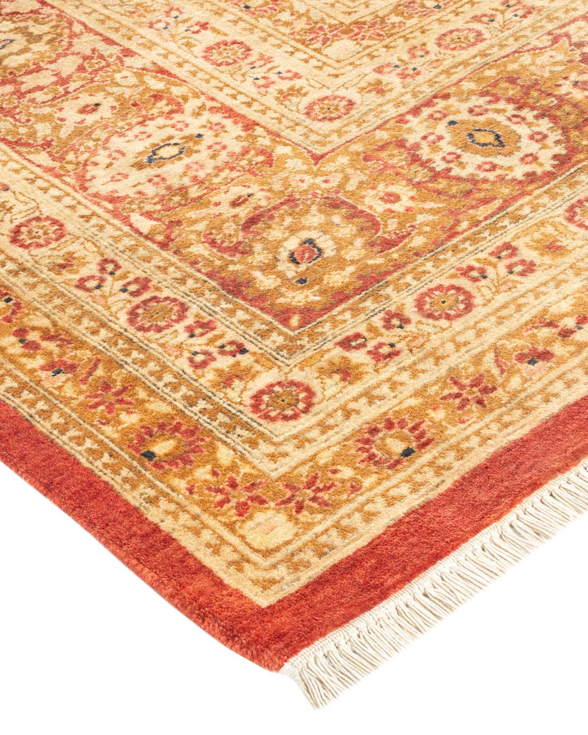 Laine Tapis traditionnel orange Mogul unique fait à la main, unique en son genre en vente