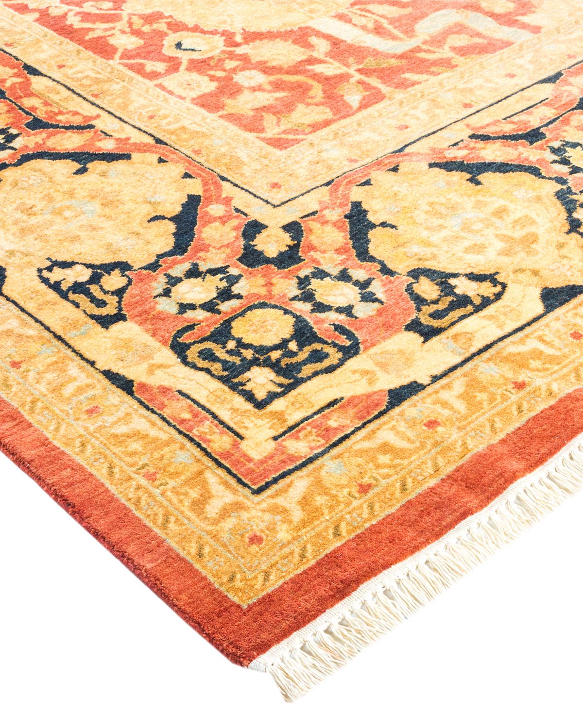 Wool One-Of-A-Kind Hand Made Traditional Mogul Orange Area Rug For Sale